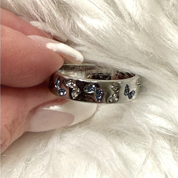 Ring Butterflies Silver Tone with Blue and Clear Crystals Size 10 - Picture 5 of 6